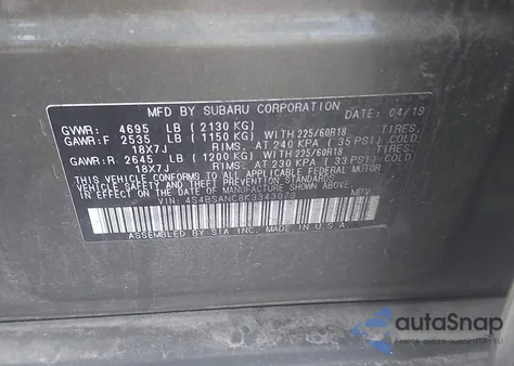 2019 Subaru Outback 2.5I Limited from USA, damaged, VIN 4S4BSANC8K3343079